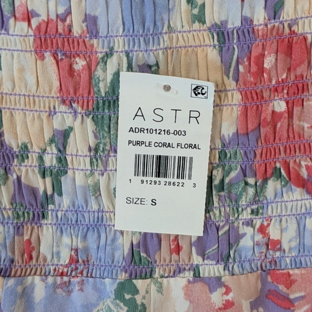 ASTR THE LABEL Cottage Colorful Floral Smocked Puff Sleeve Midi Dress Small - Picture 5 of 7